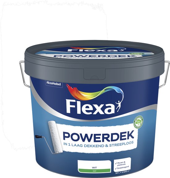 Afbeelding van Flexa Powerdek Muurverf - Muren & Plafonds - Binnen - Stralend Wit - 10 liter