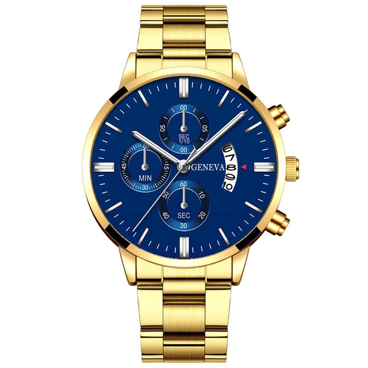 Heren Horloge - Goud kleurig met Blauwe Wijzerplaat - Quartz Uurwerk met Datum functie - Horloge Heren - Valentijnsdag voor Mannen - Valentijn Cadeautje voor Hem - Valentijn Cadeautje Vrouw