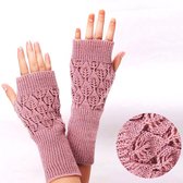 Roze gebreide polswarmers - Vingerloze handschoenen voor dames - Opengewerkte Handwarmers