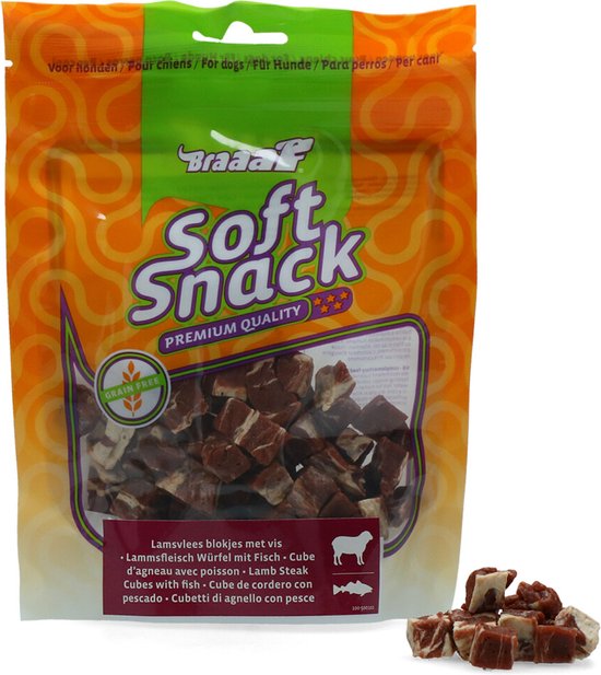 Braaaf Lam Steak Blokjes met Vis 85 gr