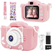 Optimum Digitale Kindercamera Inclusief 32 GB SD Kaart En SD Kaart Lezer + Stickervel - Fototoestel Kinderen - Educatief Speelgoed - Vlog camera - Roze