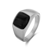 Frank 1967 7FR-0011-60 Stalen Ring met Steen - heren - Agaat - 9,8 x 9,3 mm - Zilverkleurig Staal - Maat 60 - Zwart