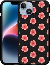 Geschikt voor Apple iPhone 14 Hoesje Zwart Hawaiiaanse Bloemen - Designed by Cazy