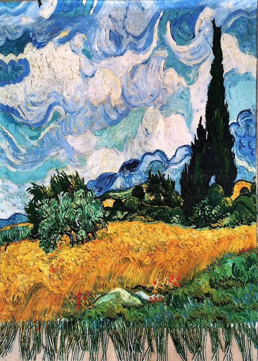 Vincent van Gogh Korenveld met Cipressen - sjaal - dubbelzijdig - Geweldige Kleuren- Superzacht - 70cm x 180cm