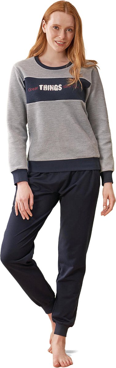Feyza - Dames Pyjama Set, Lange Mouwen, Grijs - S