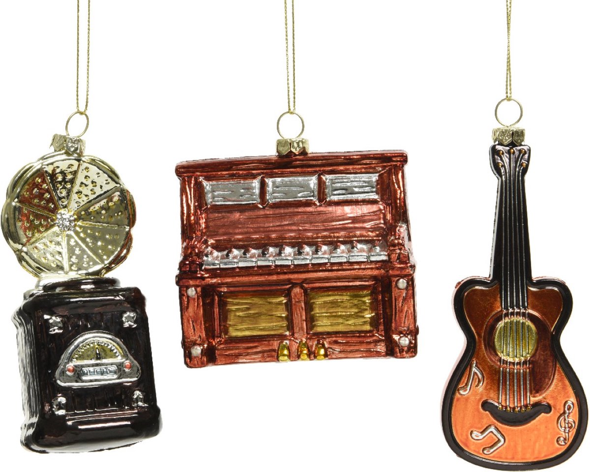 Bol.com Decoris Kersthanger kunststof muziekinstrument | guitaar-piano-fonograaf | Metallic kleuren aanbieding