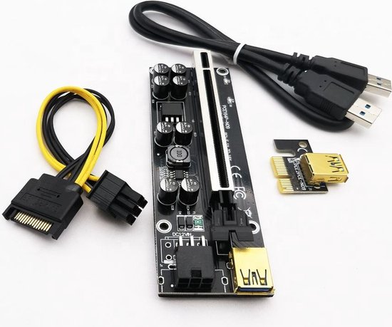 Nieuwe Zwarte Ultrastabiel Ver009S Plus Usb 3.0 Pci-E PCIe Riser Ver 009S Plus Express 1X 4X 8X 16X Extender Riser Card Adapter Sata 15Pin Naar 6 Pin Power Kabel ETH Mining - Merkloos