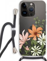 Case Company® - Hoesje met koord geschikt voor iPhone 14 Pro hoesje met Koord - Floral bouquet - Telefoonhoesje met Zwart Koord - Extra Bescherming aan alle Kanten en Over de Schermrand