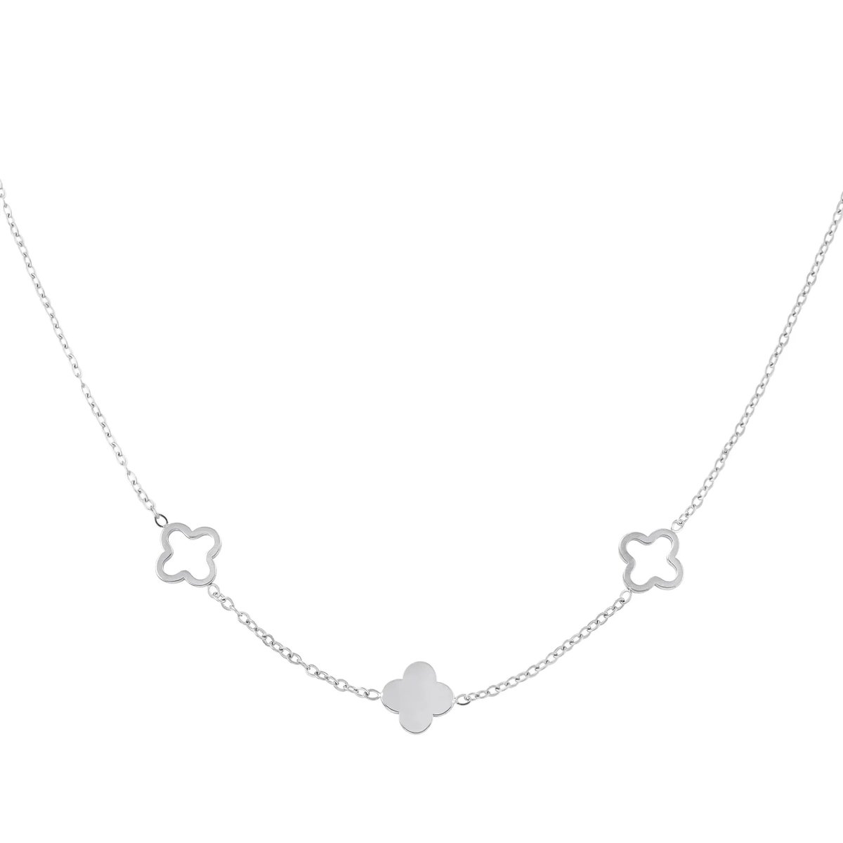 Yehwang-Ketting-Klavertjes-Zilver-Stainless-Steel-RVS-Waterproof