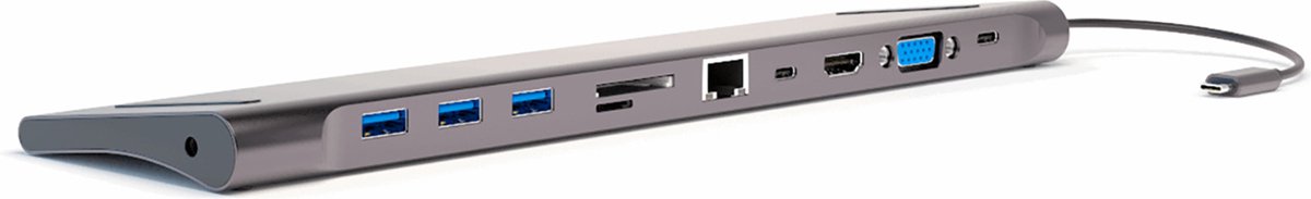 4Smarts Universele 11-in-1 Hub met Stand Functie | USB-A / USB-C / Ethernet / HDMI / VGA / (Micro) SD-kaart / 3.5mm Jack Ingang | 100W/4K@30Hz/1080P