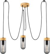 Home Sweet Home - Moderne Hanglamp Capri - 3 lichts hanglamp gemaakt van Glas en Hout - Rook - 120/120/100cm - Dekra getest - geschikt voor E27 LED lichtbron