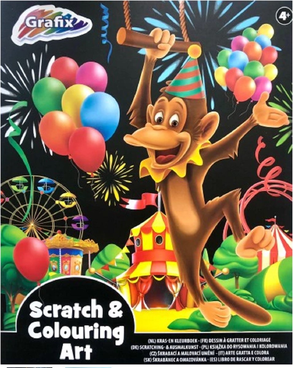 Grafix - Scratch en Colouring Art - Kras en kleurboek - Aap