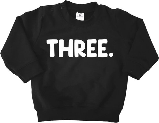 Verjaardag sweater 3 jaar-three-zwart-Maat 104
