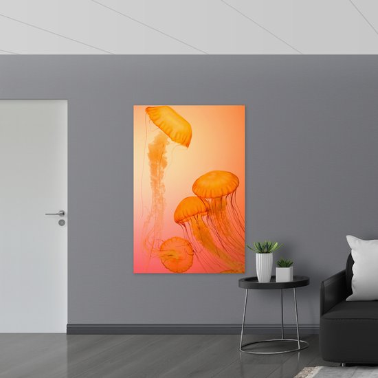 WallClassics - Panneau de mousse PVC - Méduse Oranje - Photo 100 x 150 cm sur panneau de mousse PVC (avec système de suspension)