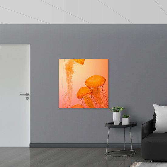 WallClassics - Plaque Mousse PVC - Méduse Oranje - 100x100 cm Photo sur Plaque Mousse PVC (Avec Système d'accrochage)