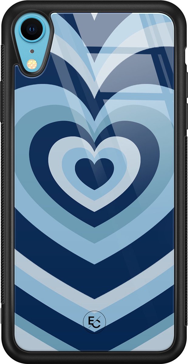 Hoesje geschikt voor iPhone XR - Hart blauw - Luxe Hard Case - Print - Blauw - ELLECHIQ