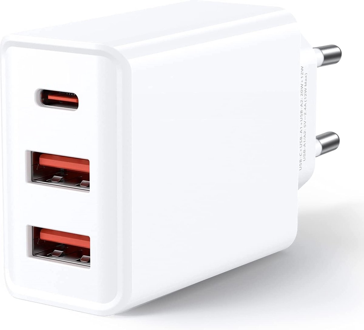 Gecertificeerde Multi USB Stekker met 2 USB en 1 USB C Poort - 5.4A ...