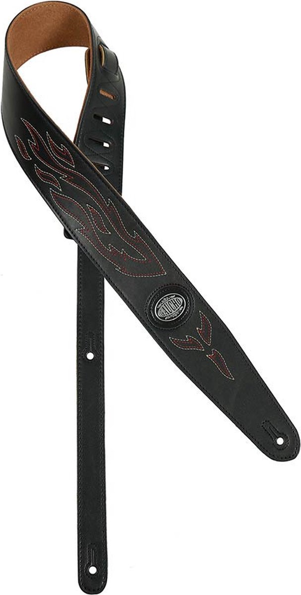 Gaucho GST-550-BK gitaarriem, zwart, met geborduurde vlammen