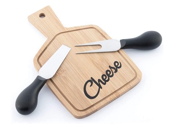 Plateau à Fromages En Bois Bambou Avec 4 Couteaux - Planche Charcuterie Apéritif Pour 3-4 Personnes, Idéal Cadeau