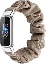 Textiel Smartwatch bandje - Geschikt voor Fitbit Luxe scrunchie bandje - beige goud - Strap-it Horlogeband / Polsband / Armband