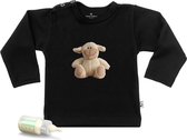 Baby t shirt met print knuffel schaapje - zwart - lange mouw - maat 62/68