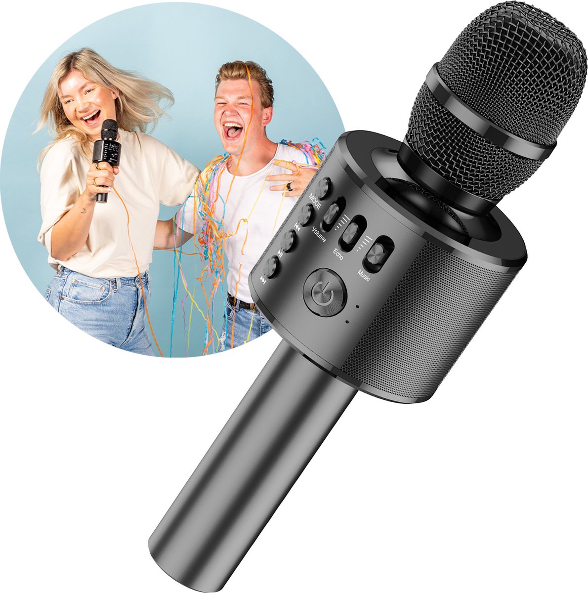Lenco BMC-090 - Microphone karaoké avec Bluetooth et effet LED