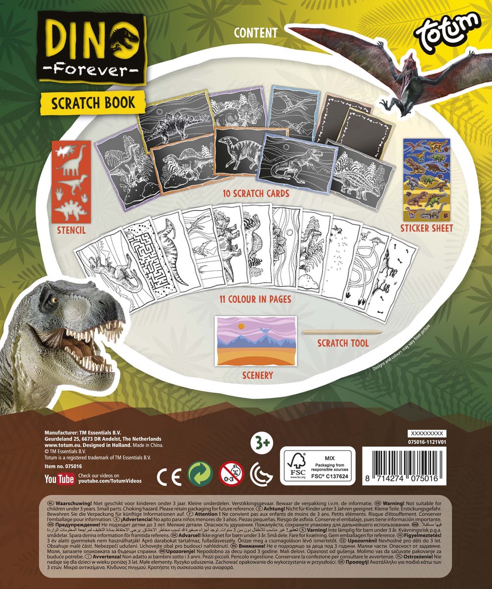 Totum Dino vakantie doeboek kraskaarten en kleurboek dinosaurus scratch art junior harde kaft A5 Forever Dino — afbeelding 6