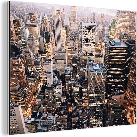 Manhattan illuminé d'en haut Aluminium 60x40 cm - Tirage photo sur aluminium (décoration murale en métal)