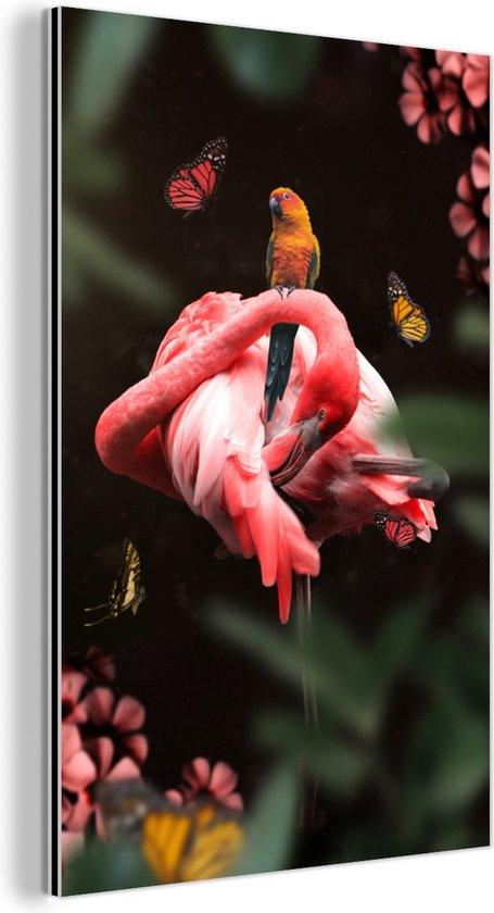 Wanddecoratie Metaal - Aluminium - Jungle - Flamingo - Papegaai - Vlinder