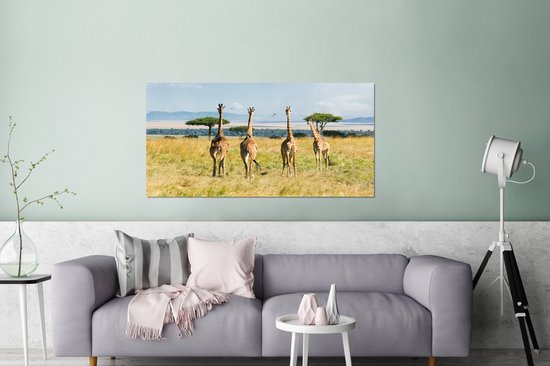 Wanddecoratie Metaal - Aluminium Schilderij Industrieel - Giraffen in het Masai Mara National Park in Kenia - 120x80 cm - Dibond - Foto op aluminium - Industriële muurdecoratie - Voor de woonkamer/slaapkamer