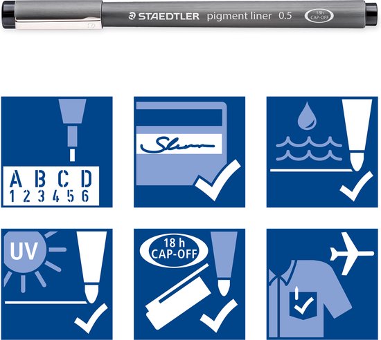 Feutre fin STAEDTLER Pigment liner - boîte 6 pcs (4 + 2)