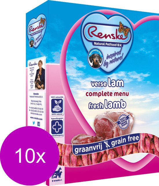 Renske Hond Vers Adult Graanvrij - Lam - Hondenvoer - 10 x  395 g