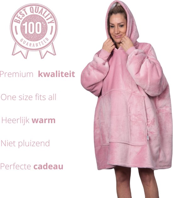 Q-Living Hoodie Deken - Oversized Hoodie - Plaid Met Mouwen - Snuggle Hoodie - Fleece Deken Met Mouwen - 1450 gram - Roze
