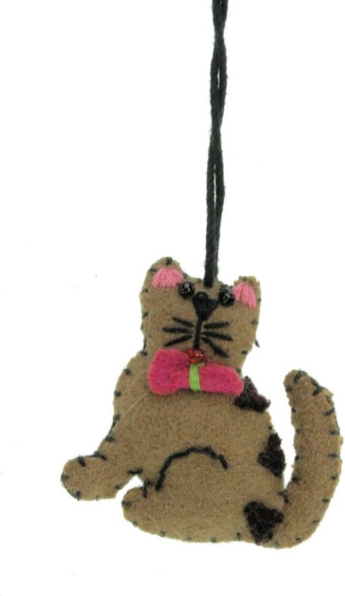 Kat (mini) bruin met vlinderstrik, vilt 5,5x1x6,5cm