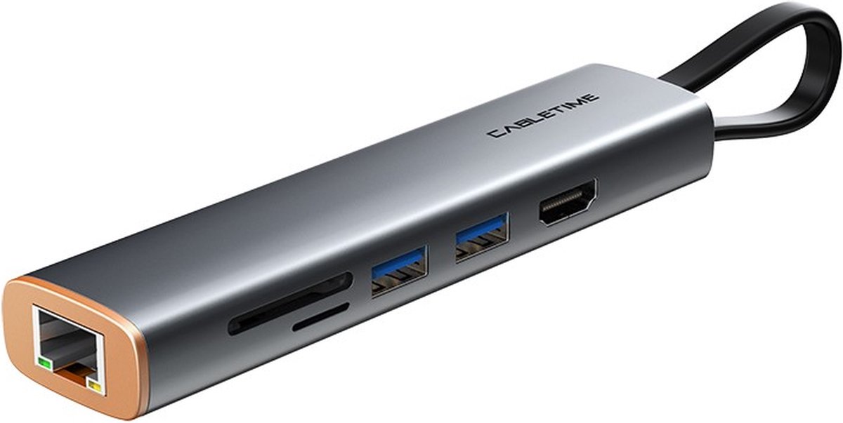 Cabletime - USB C hub 7 in 1 - docking station - HDMI 4K - Gigabit RJ45 - ook geschikt voor MacBook