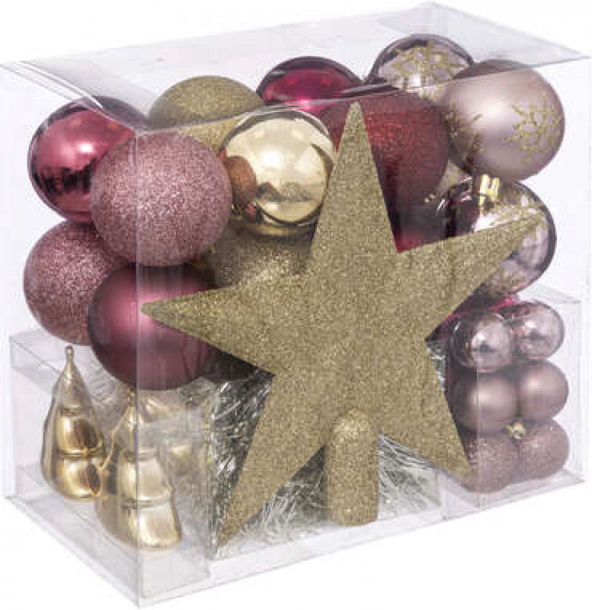 Kerstballenset 44 stuks - Goud/lichtroze/donkerroze -