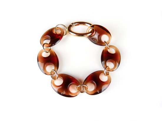 Bracelet Modèle Ovale avec maillons en acrylique marron cognac