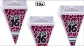 10x Vlaggenlijn Sweet 16 panter roze 500cm - Verjaardag thema feest party vlaglijn fun panter