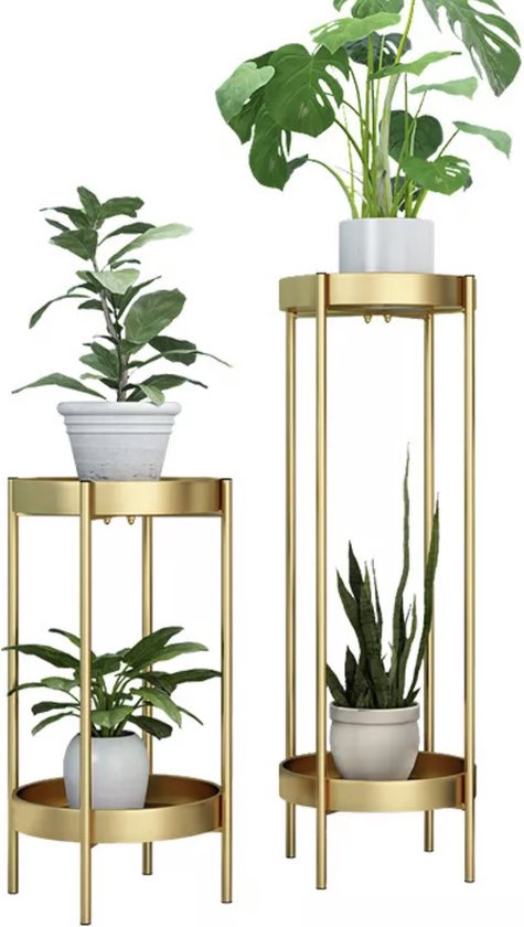 Luxaliving Plantenhouder – Metaal – set van 2 - Goud - Woon Decoratie  - Groot 90x30 - Klein 60x30 - Bloemenpotten - Planten
