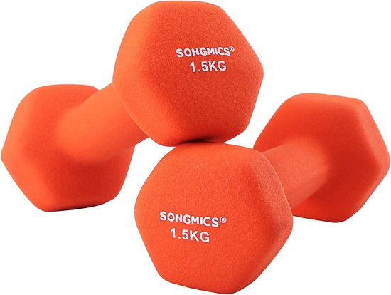 Foto: Songmics syl63og set van 2 halters korte halters gymnastiekhalters vinyl 2 x 1 5 kg oranje 7 x 15 cm