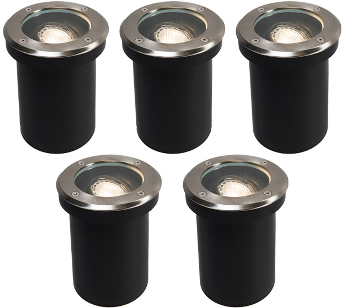 QAZQA delux - Moderne Grondspot - 5 lichts - Ø 130 mm - Staal - Buitenverlichting