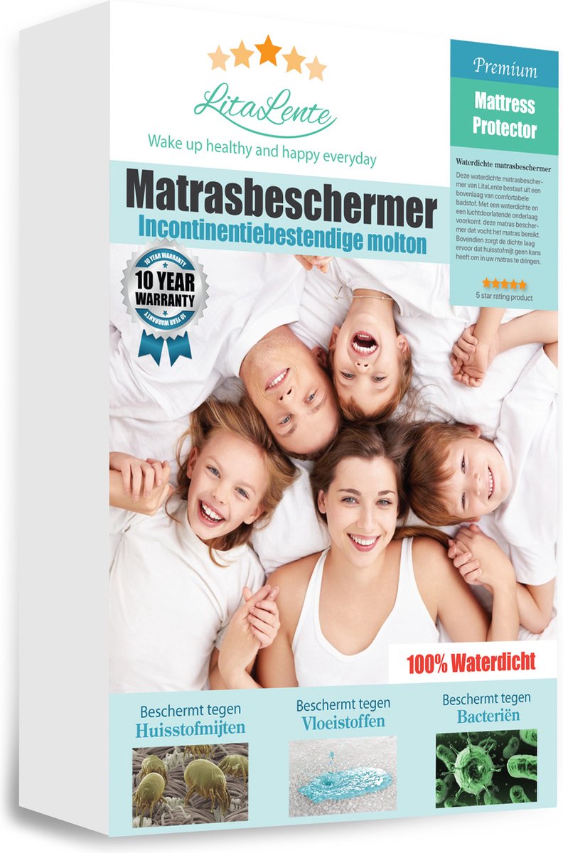 Waterdicht Matrasbeschermer - Premium Badstof Matrashoes 200 GSM, Ademend, Rondom Elastisch 140 x 200 x 30 cm