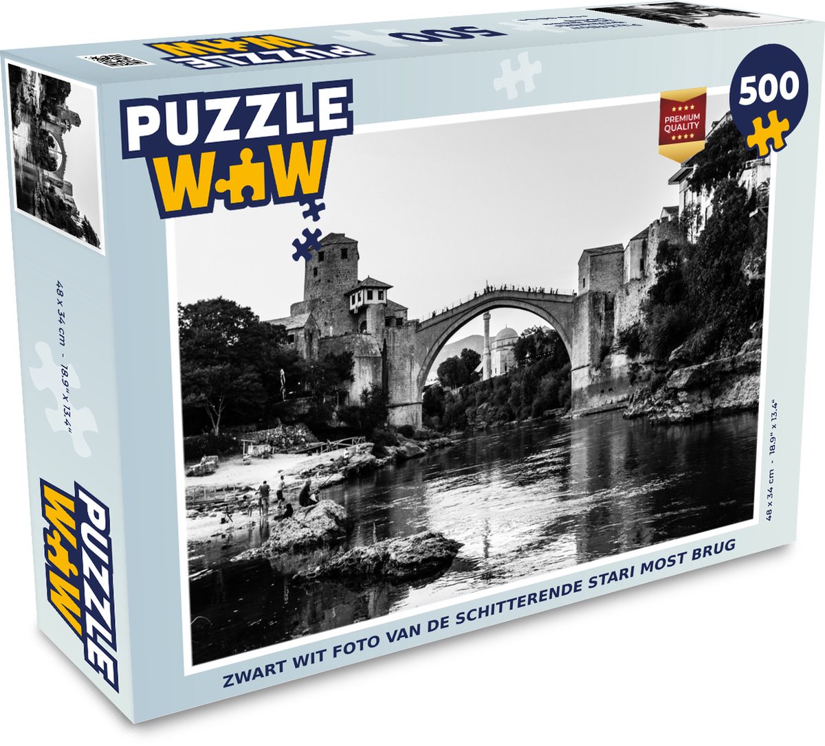 Puzzel Zwart wit foto van de schitterende Stari Most brug - Legpuzzel - Puzzel 500 stukjes