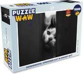 Puzzel Dierenprofiel spiekende kat in zwart-wit - Legpuzzel - Puzzel 1000 stukjes volwassenen