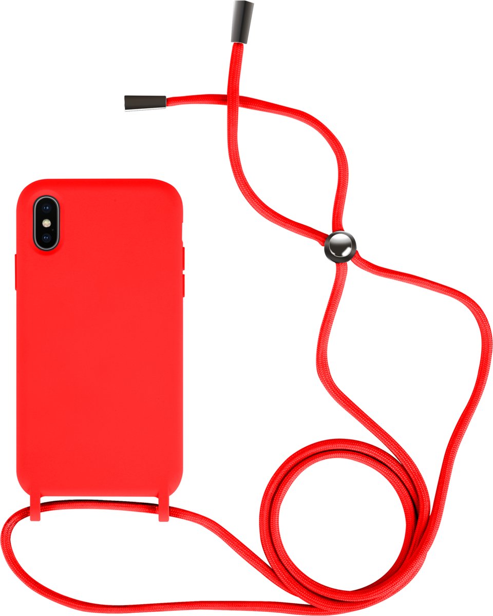 Iphone XS MAX Siliconen telefoonhoesje met koord - ROOD