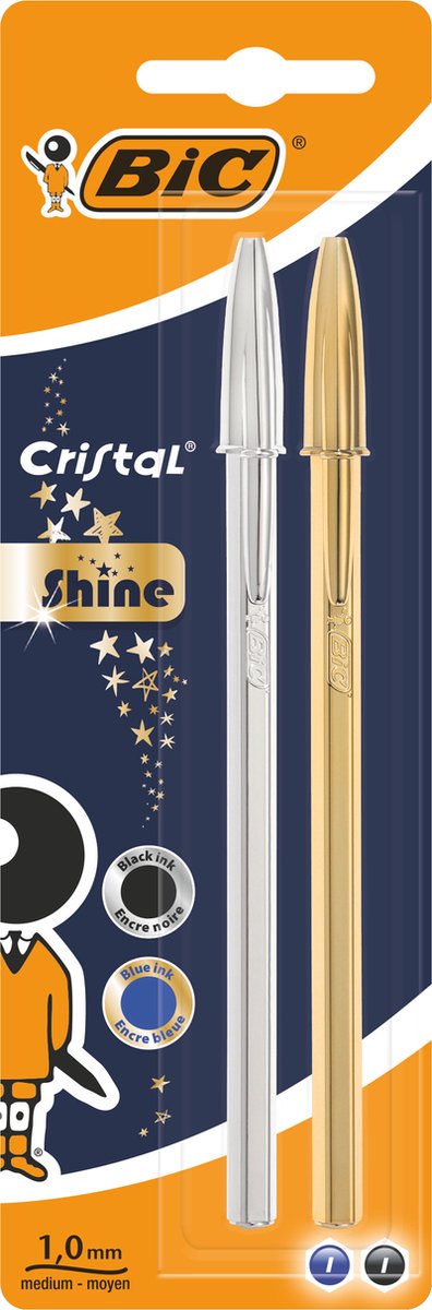 BIC Cristal Shine Balpennen - Diverse Inkt en Hulskleuren - 2 Stuks -  Medium Punt 1 mm | bol.com