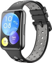 Siliconen Smartwatch bandje - Geschikt voor Huawei Watch Fit 2 sport bandje - zwart/grijs - Strap-it Horlogeband / Polsband / Armband
