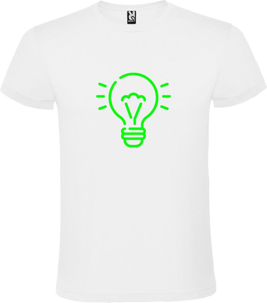 Wit T shirt met print van " Light bulb / gloeilamp " print Groen size XS