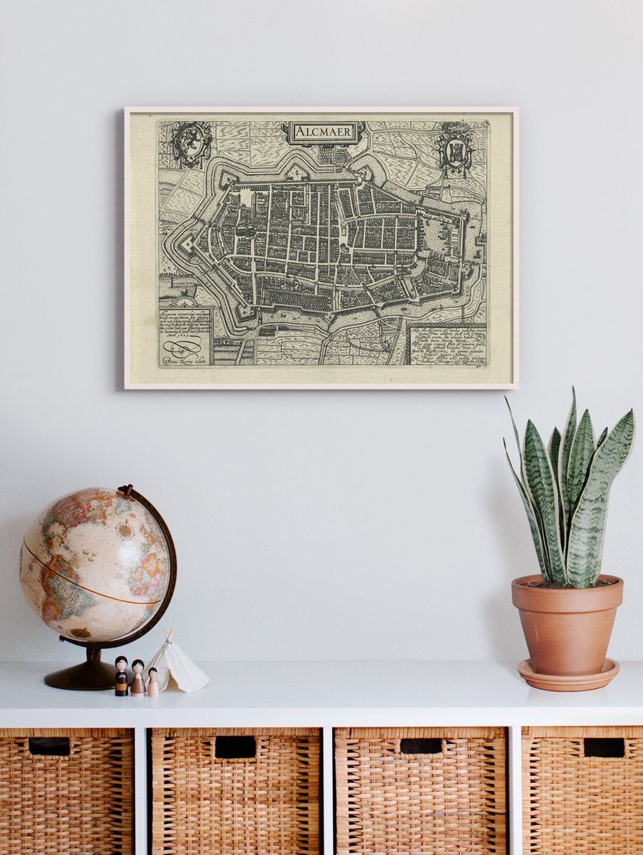 Esque Poster In Witte Lijst - Historische Oude Kaart Alkmaar - Stadsplattegrond 1612 - 50x70 cm