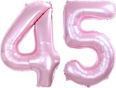 Folie Ballon Cijfer 45 Jaar Roze Verjaardag Versiering Helium Cijfer Ballonnen Feest versiering Met Rietje - 86Cm